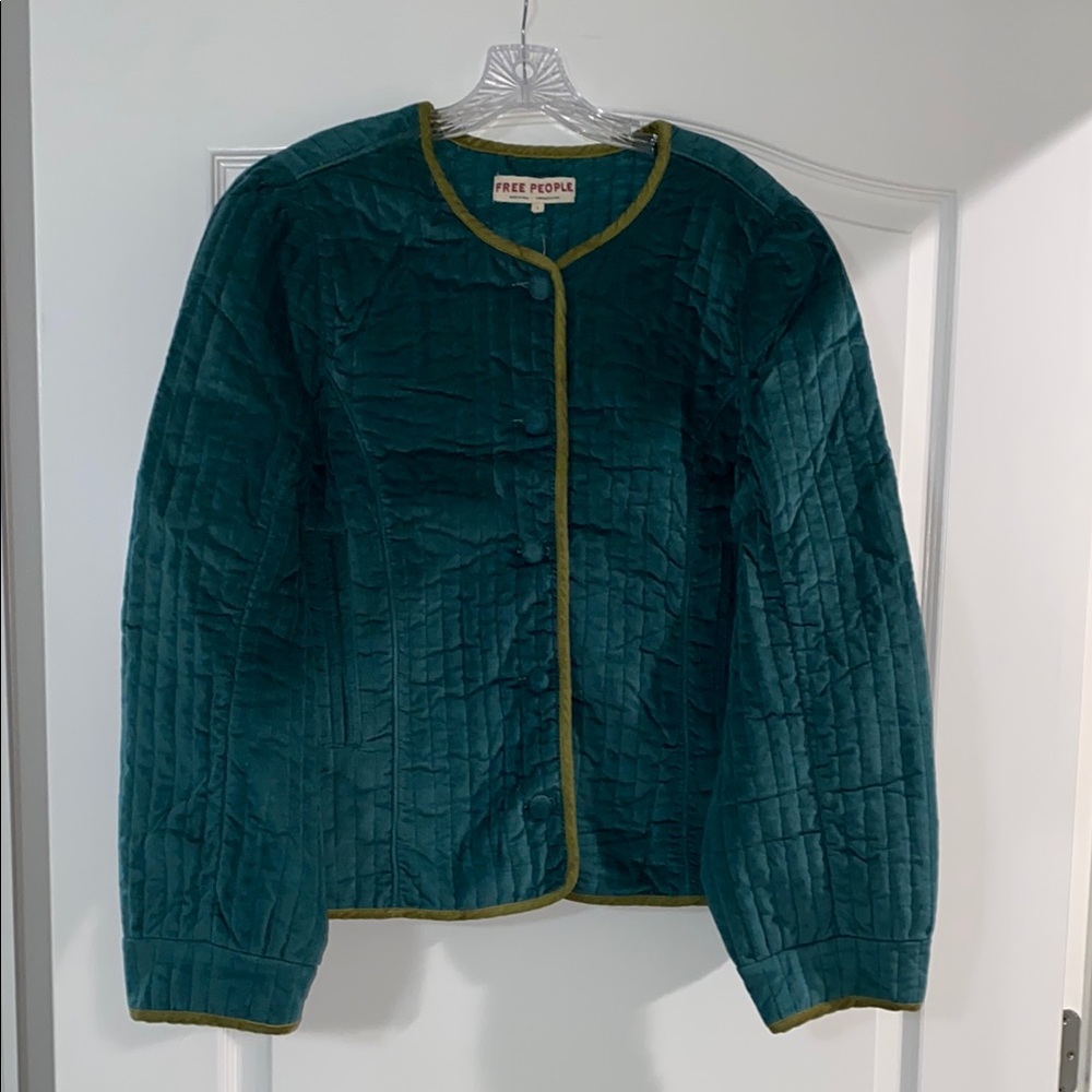Free People Green Puffer Jacket with Cropped Silhouette
